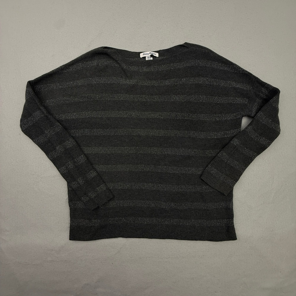 Tommy Bahama Sweater Womens Medium Charcoal Metallic Striped Boat Neck Knit